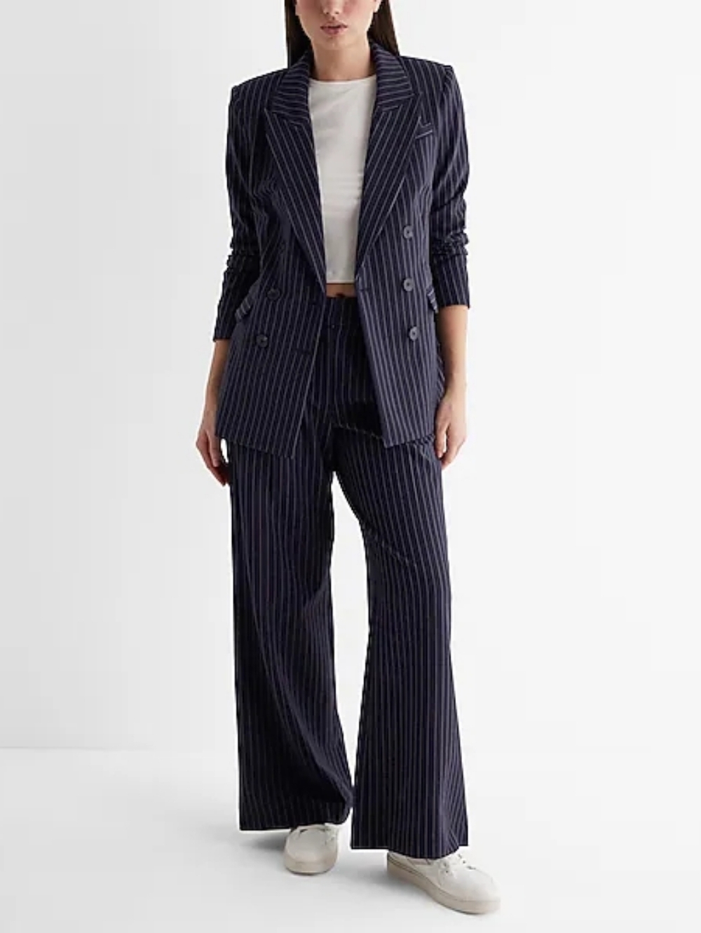 Express Stylist Women's Navy Blue Pinstripe Dress Pants